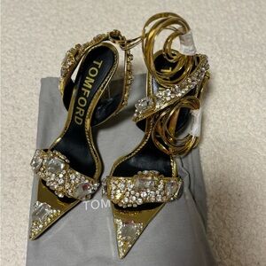 Tom Ford Gold Crystal Embellished Heels